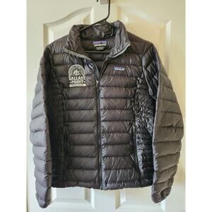 Patagonia M Women's Full-Zip Down Sweater Puffer Jacket Black Embroidery Repair